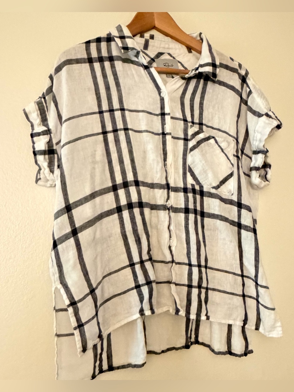 Rails White & Black Plaid Linen Blend  Shirt